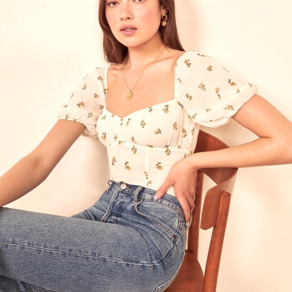 Reformation Berry Crop, Puff Sleeve Top in Rosebud, Sz 0 (NWOT) - Picture 2 of 8